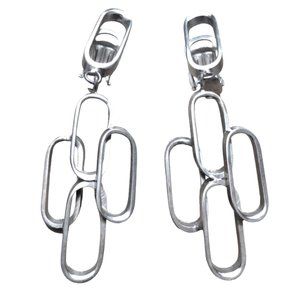 Vintage Geometric Stainless Steel Clip-On Drop Earrings